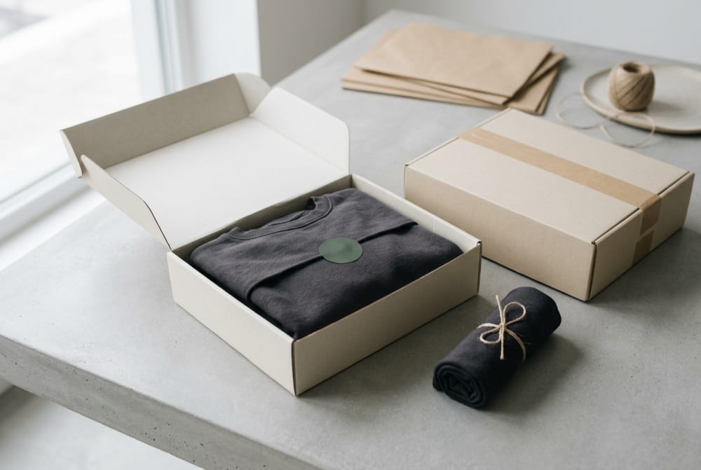 Verpackungsrichtungen für Bekleidungsmarken zwischen Verkaufsfläche und Versandkarton